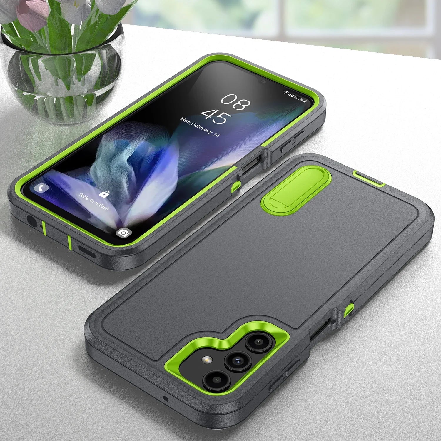 Gray Anti-Shock Strong Fitted Cover Case for Samsung Galaxy - Heavy Duty Protection with Kickstand
