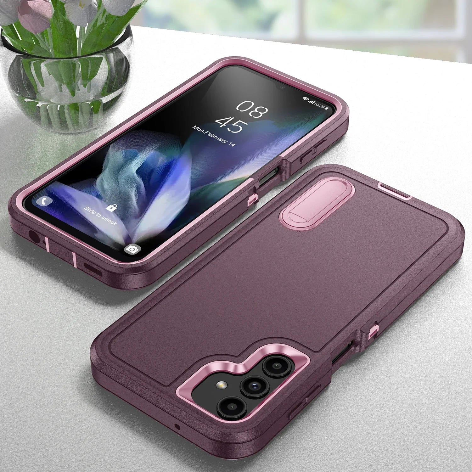 Purple Anti-Shock Strong Fitted Cover Case for Samsung Galaxy - Heavy Duty Protection with Kickstand