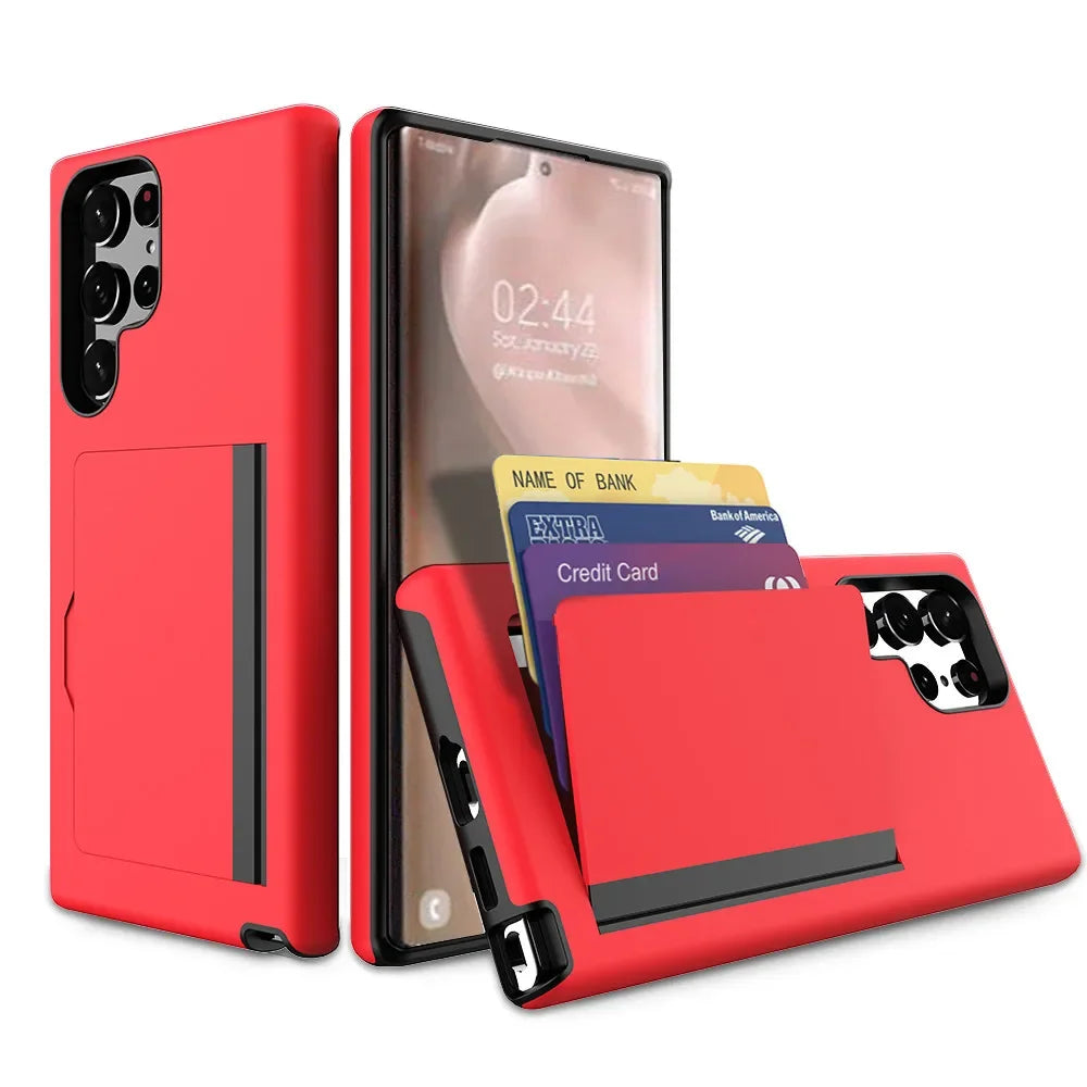 Red Samsung Galaxy S23 Black Wallet Case with 3 Card Slots and Cash Pocket