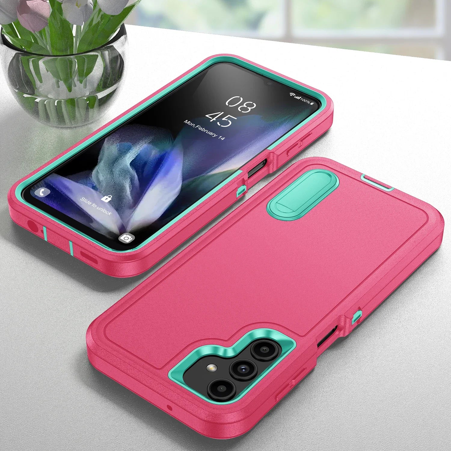 Rose Red Anti-Shock Strong Fitted Cover Case for Samsung Galaxy - Heavy Duty Protection with Kickstand