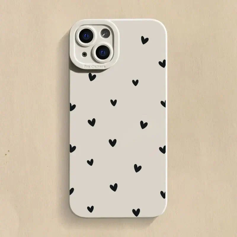 Stylish black love heart iPhone case design on soft silicone, featuring a lightweight, shockproof style.