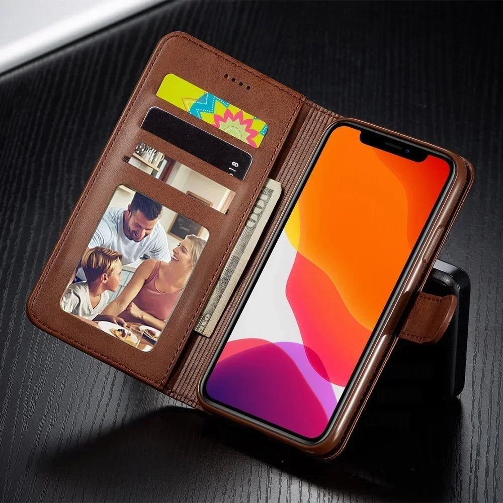 Luxury Leather Wallet iPhone Case - Open Design