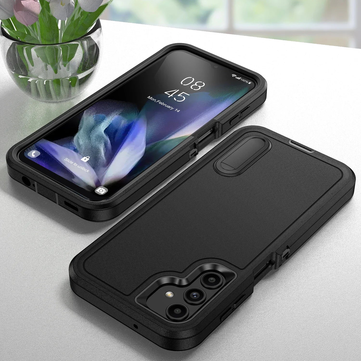 Black Anti-Shock Strong Fitted Cover Case for Samsung Galaxy - Heavy Duty Protection with Kickstand