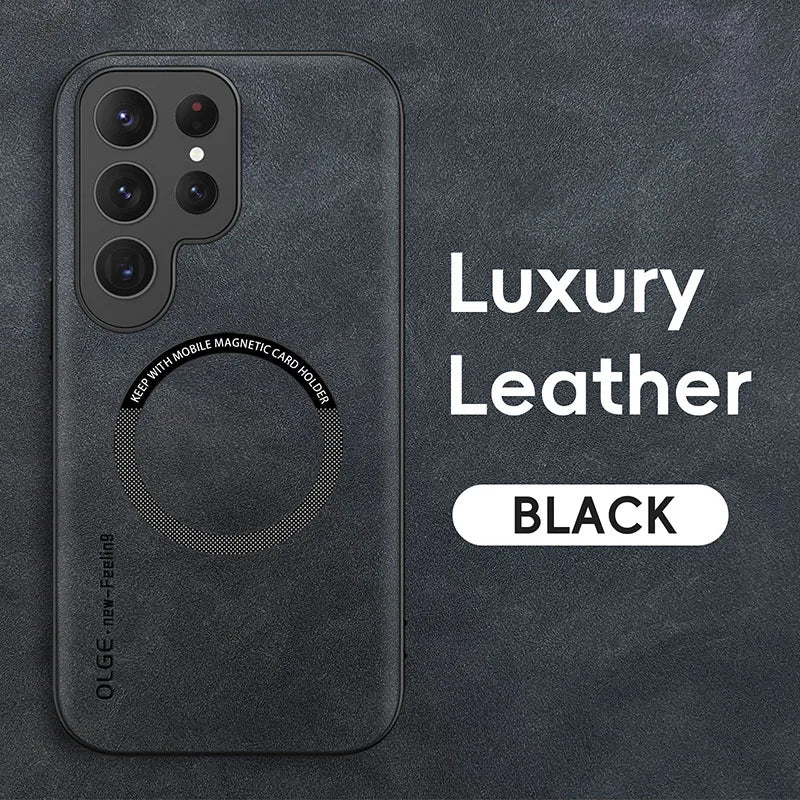 Luxury Leather Magnetic Samsung Galaxy Case - Black