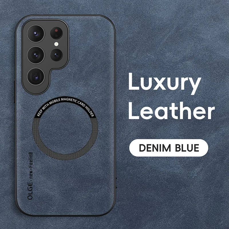 Luxury Leather Magnetic Samsung Galaxy Case - Denim Blue