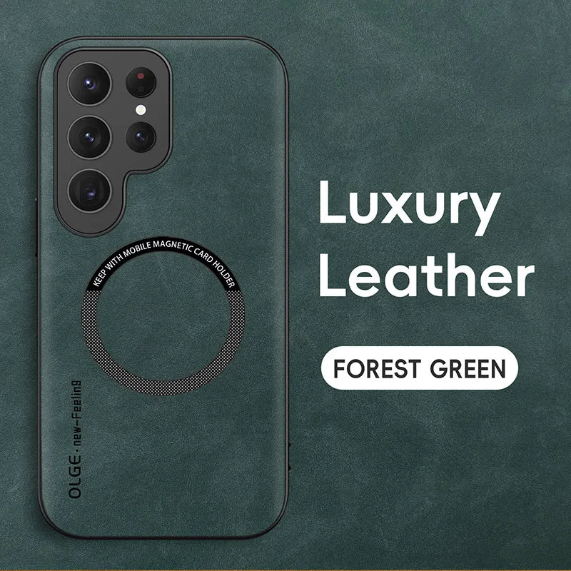 Luxury Leather Magnetic Samsung Galaxy Case - Forest Green