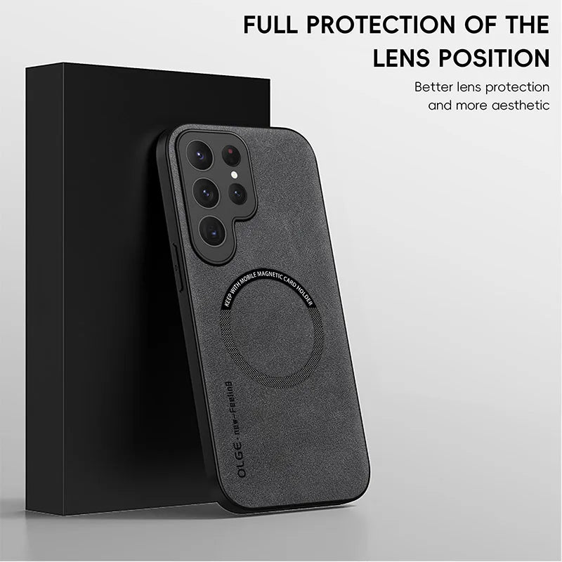 Luxury Leather Magnetic Samsung Galaxy Case - Lens Protection