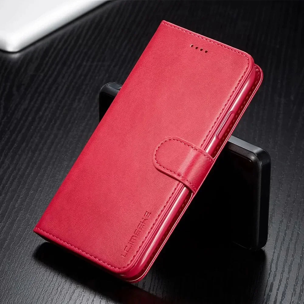 Luxury Leather Wallet iPhone Case - Rose Red