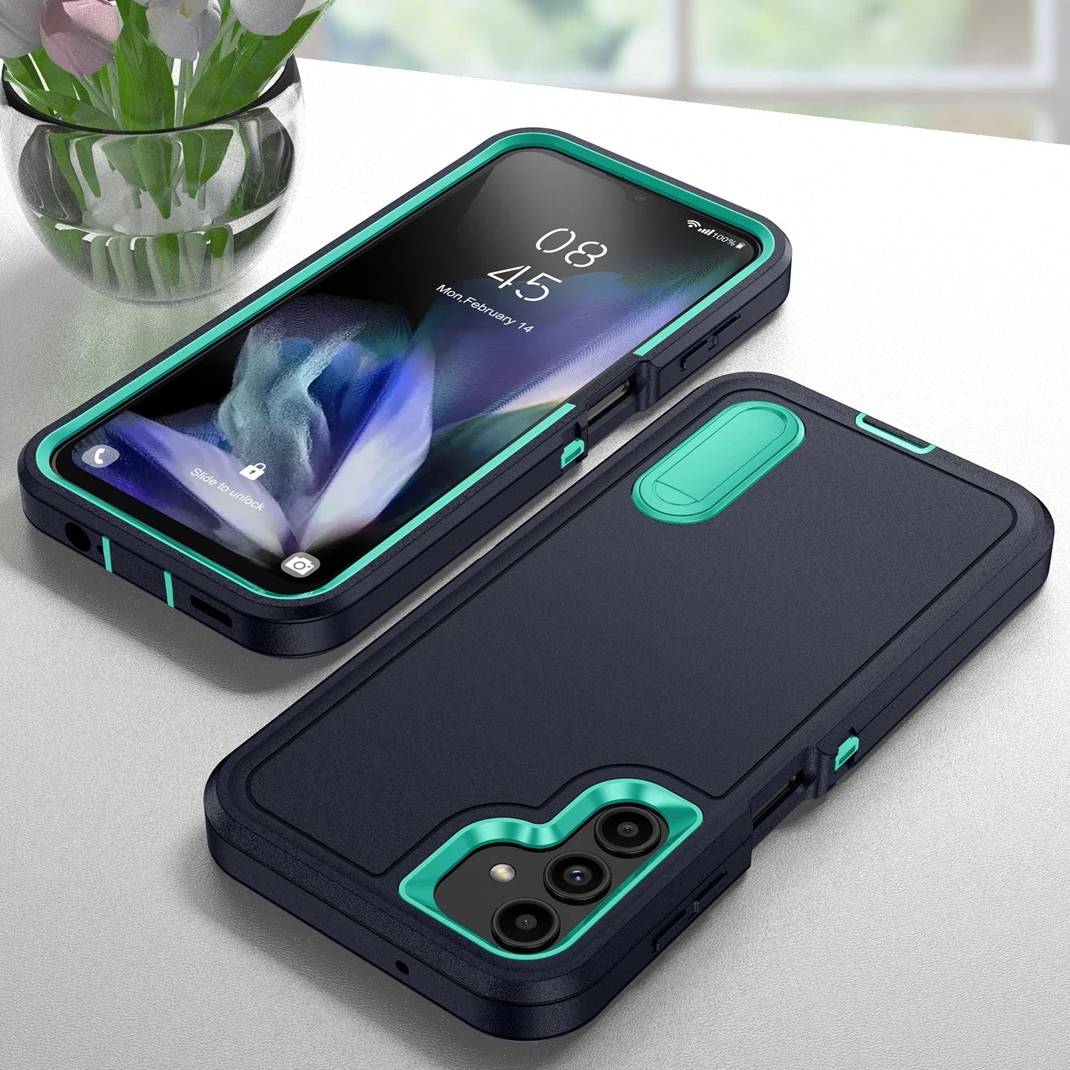 Navy Blue Anti-Shock Strong Fitted Cover Case for Samsung Galaxy - Heavy Duty Protection with Kickstand
